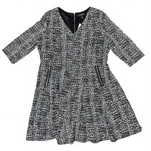 Lane Bryant NWT Plus Sz 18/20 Black White Wool Look A Line Career Workwear Dress